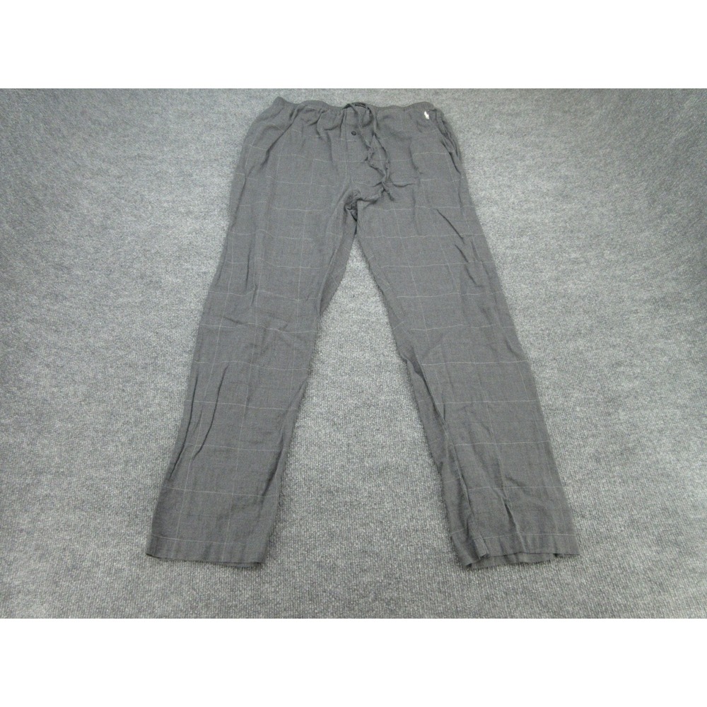 Polo Ralph Lauren Mens Pajama Pants Relaxed Gray Plaid Cotton Drawstring Large